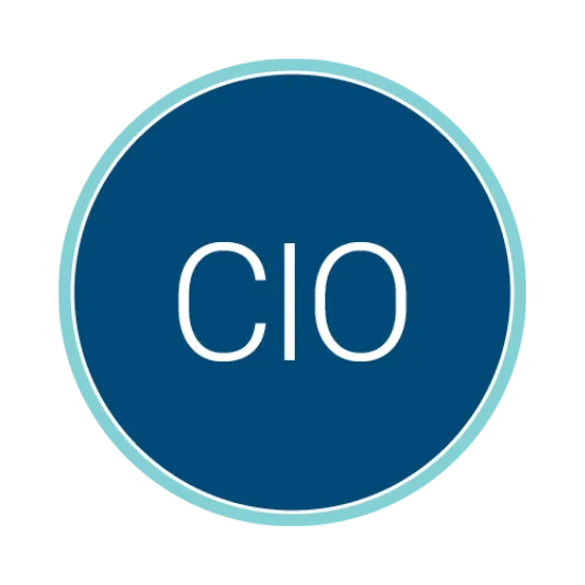 Circular blue logo with a light teal border containing the white acronym “CIO” centered inside.