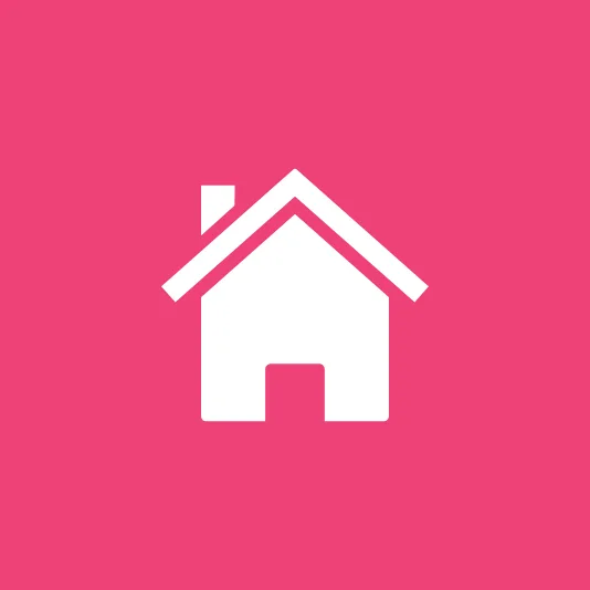 White house icon centered on a bright pink background.