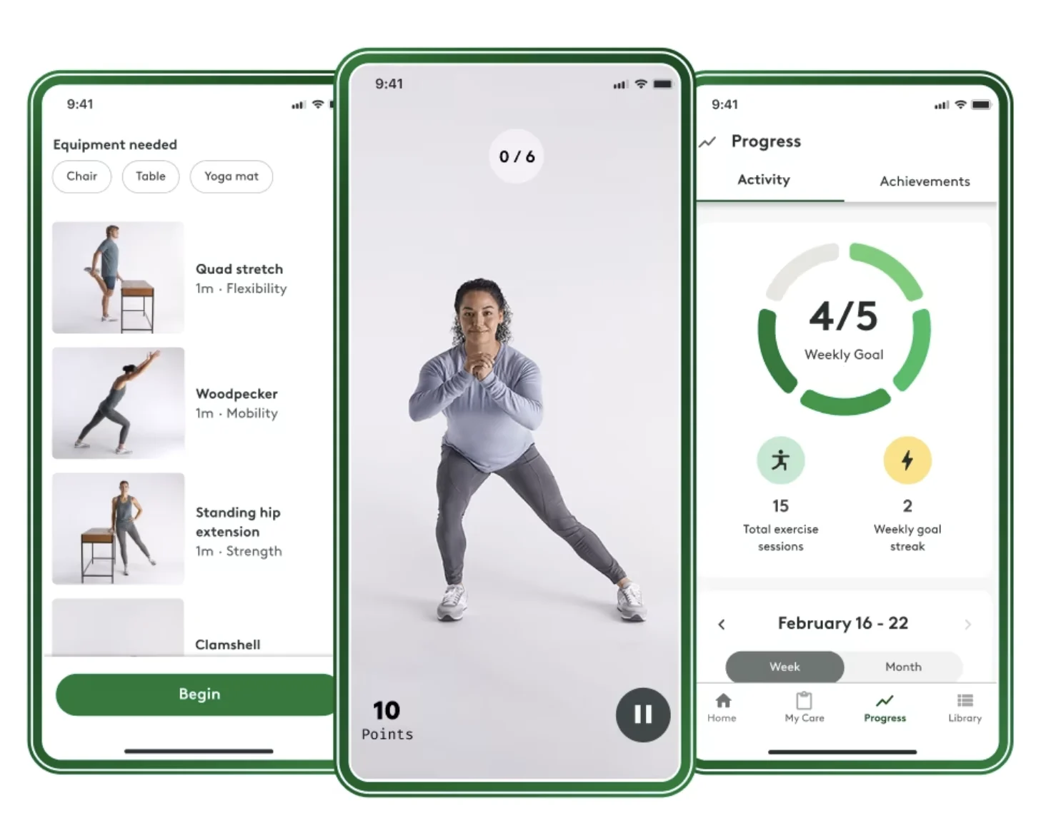 A screenshot of Hinge Health's app showing a guided physical therapy session.