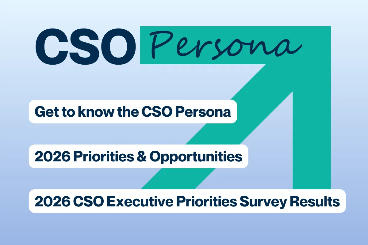 Graphic titled “CSO Persona” highlighting 2026 priorities and executive survey results.