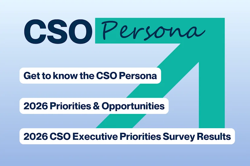 Graphic titled “CSO Persona” highlighting 2026 priorities and executive survey results.