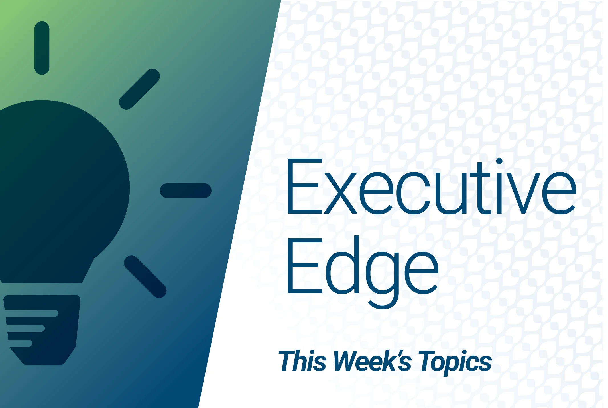 Graphic featuring a lightbulb icon and the text “Executive Edge” against a blue and white patterned background, representing a branded content series.

