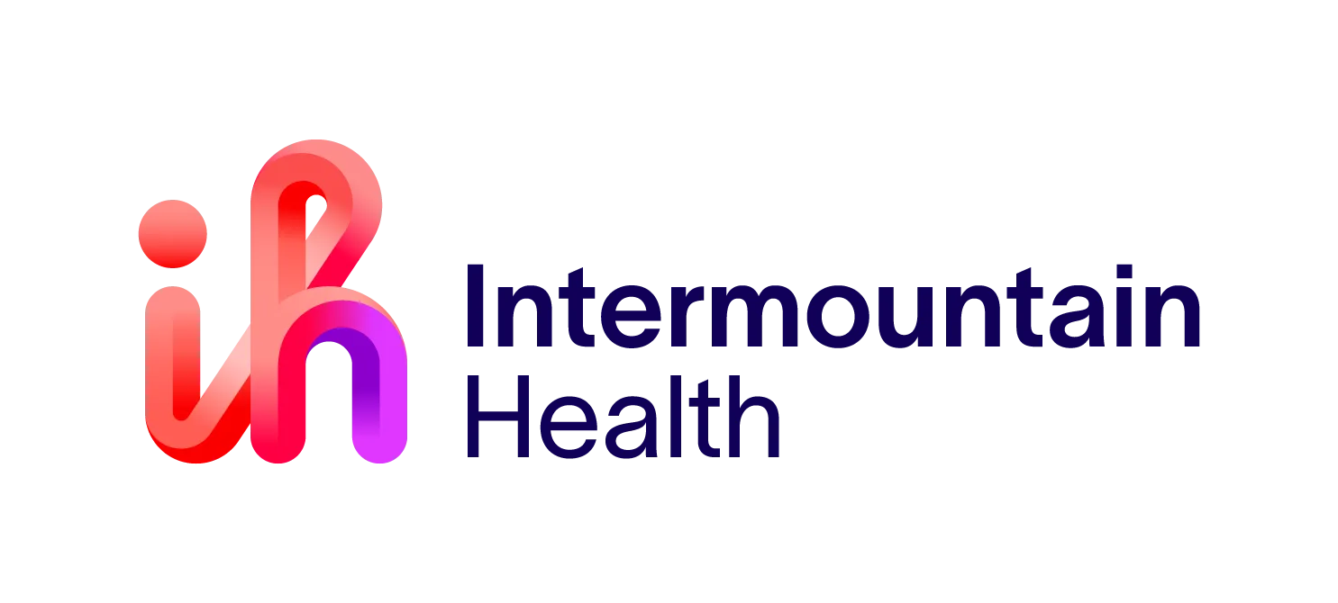 Intermountain Health logo with stylized red and purple symbol and navy text.