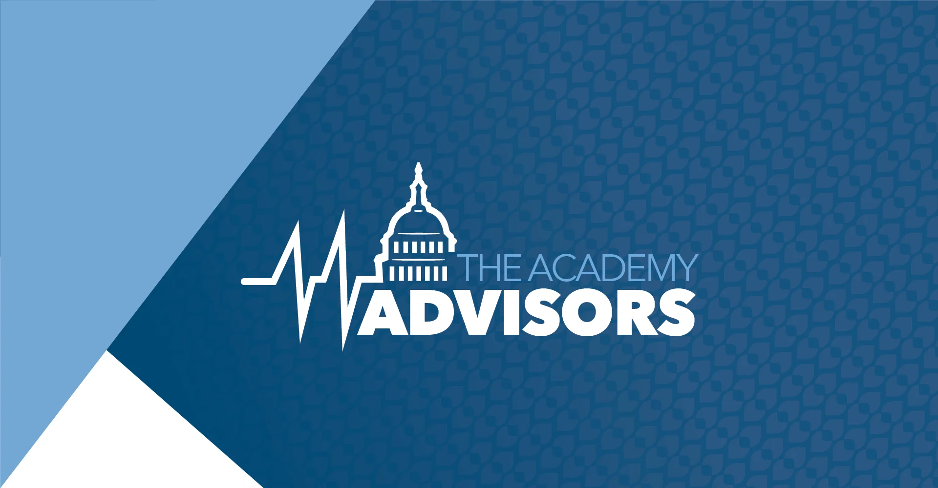 The Academy Advisors logo featuring a white U.S. Capitol dome integrated with a heartbeat line graphic on a blue patterned background, with the words “The Academy Advisors” in bold white text.