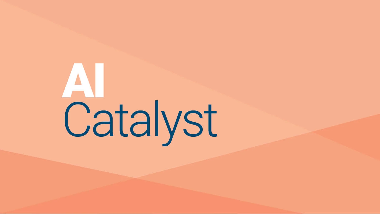 AI Catalyst logo on a coral-orange geometric background, featuring bold white and navy-blue text with modern styling.