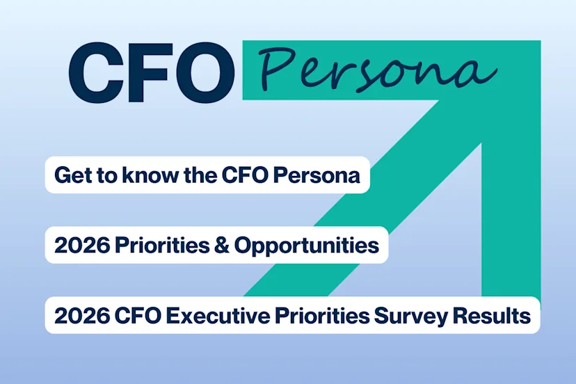 Graphic titled “CFO Persona” highlighting 2026 priorities and executive survey results.