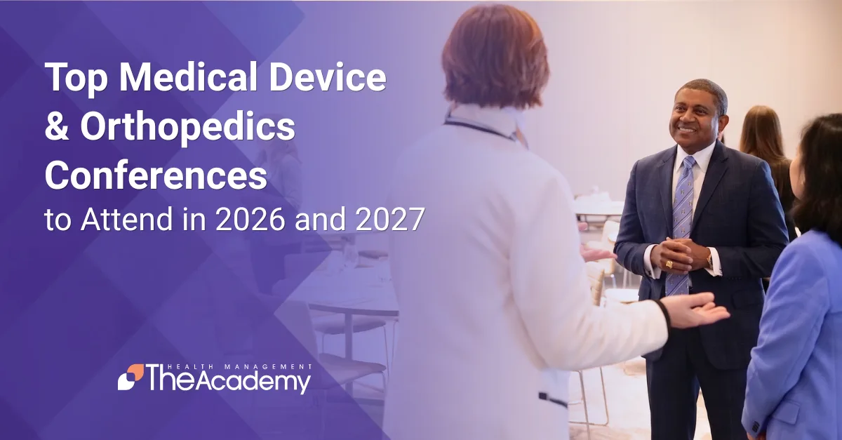Orthopedic service line leaders and medtech executives in conversation at a 2026 medical device and orthopedics conference, the audience this guide to the top 2026 and 2027 events serves.