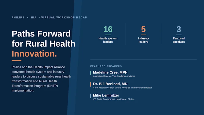 Hero image for Philips HIA Rural Health Workshop, focused on rural healthcare innovation, strategy, and health system collaboration.