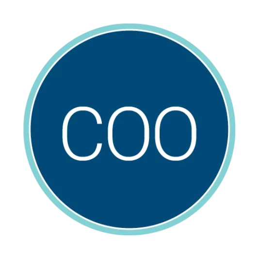 Circular blue logo with a light teal border containing the white acronym “COO” centered inside.