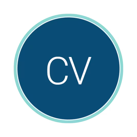 Circular blue logo with a light teal border containing the white acronym “CV” centered inside.