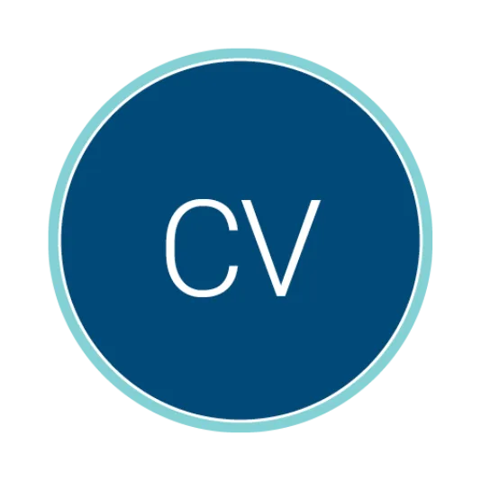 Circular blue logo with a light teal border containing the white acronym “CV” centered inside.