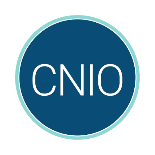 Circular blue logo with a light teal border containing the white acronym “CNIO” centered inside.