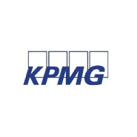 KPMG logo with bold blue letters beneath four outlined rectangles, symbolizing the global professional services firm.
