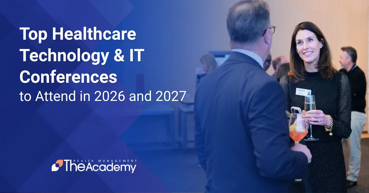 Healthcare executives in conversation at a 2026 healthcare technology and IT conference, the audience this guide to the top 2026 and 2027 events serves.
