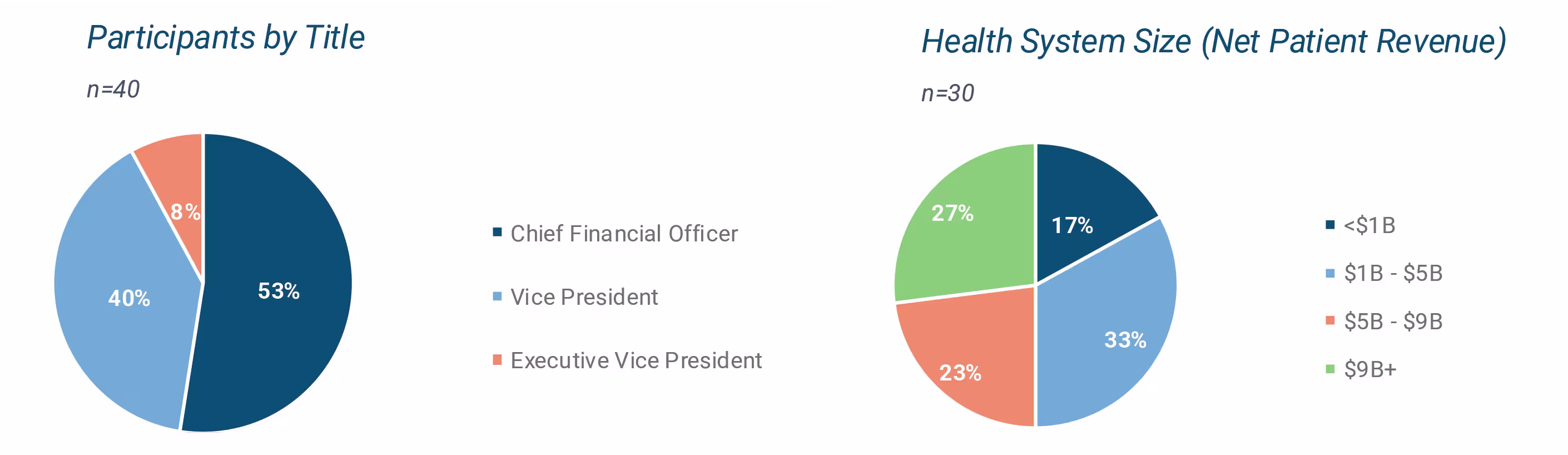 Shows participants by title and health system size