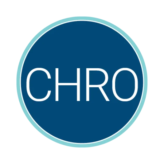 Circular blue logo with a light teal border containing the white acronym “CHRO” centered inside.