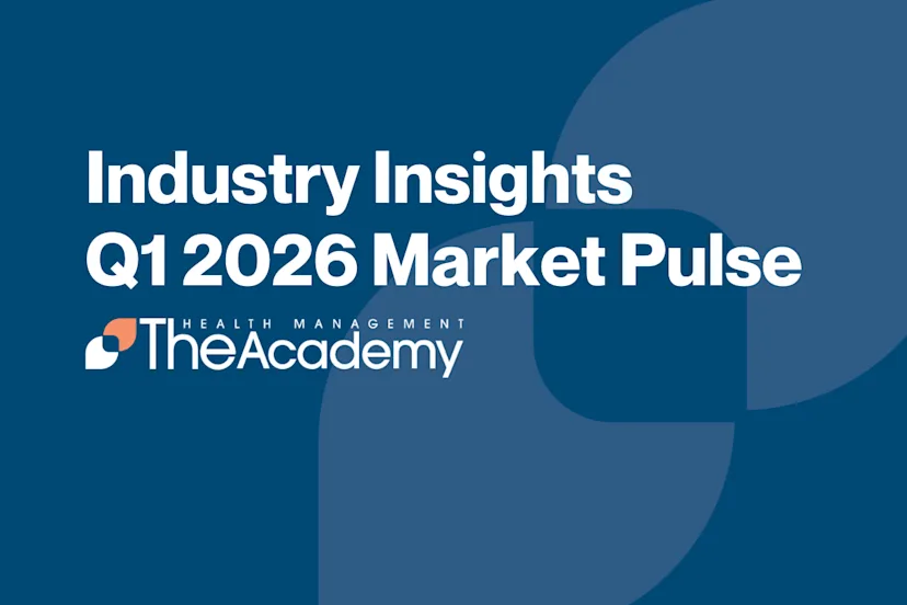 Graphic titled “Industry Insights Q1 2026 Market Pulse” featuring The Health Management Academy logo on a blue background.