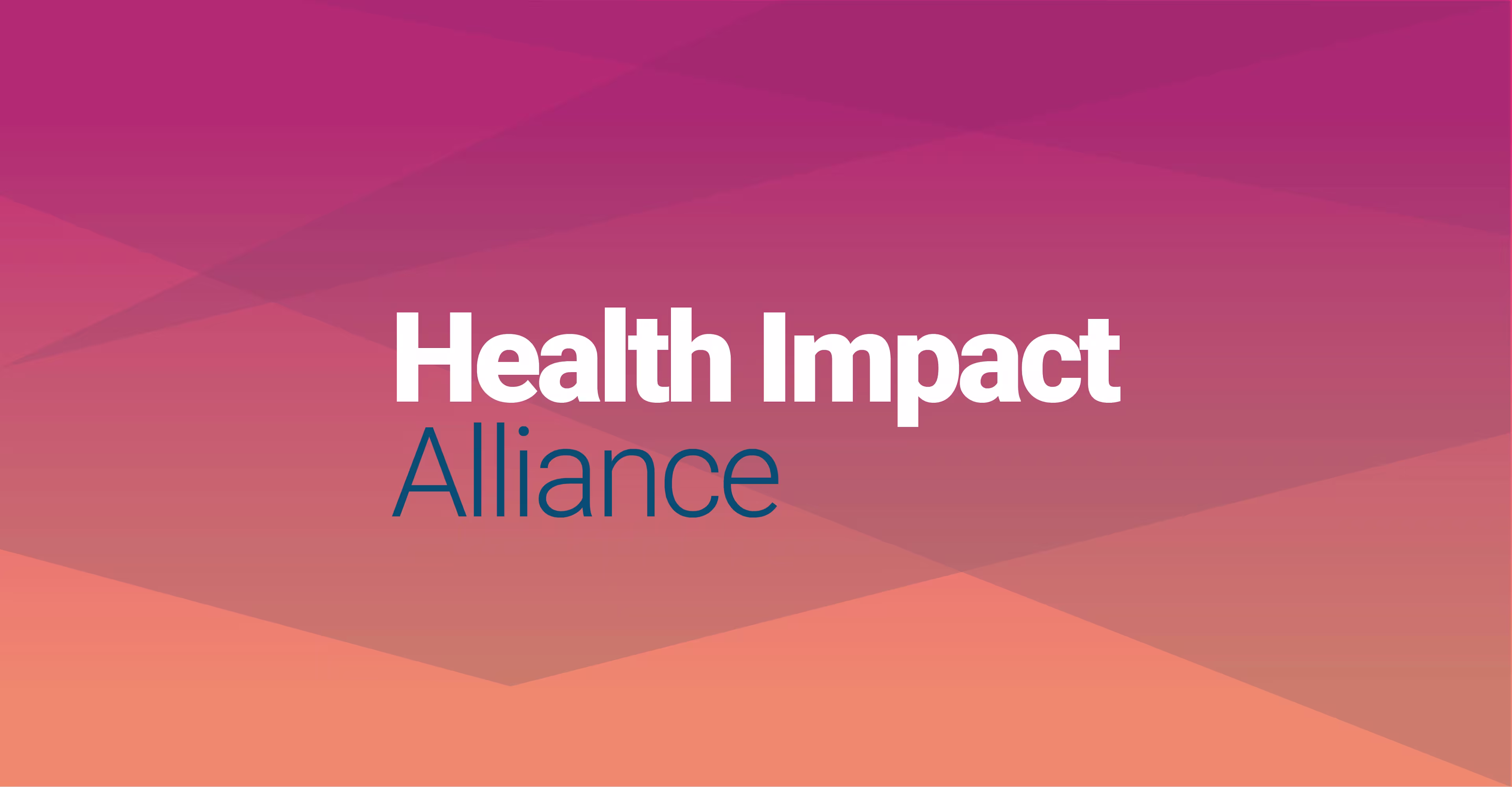 Health Impact Alliance logo displayed over a geometric background with a gradient of pink, purple, and orange tones.