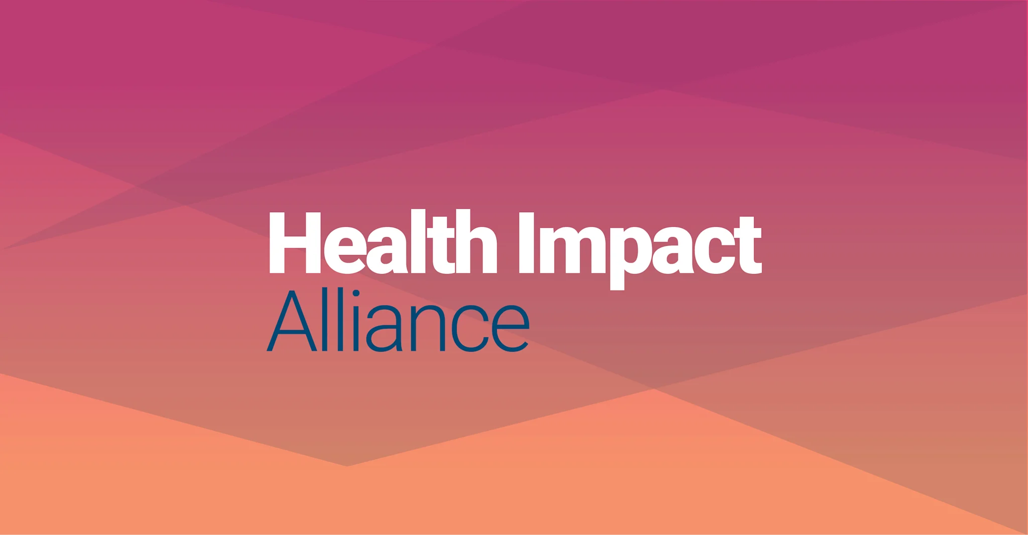 Health Impact Alliance logo displayed over a geometric background with a gradient of pink, purple, and orange tones.