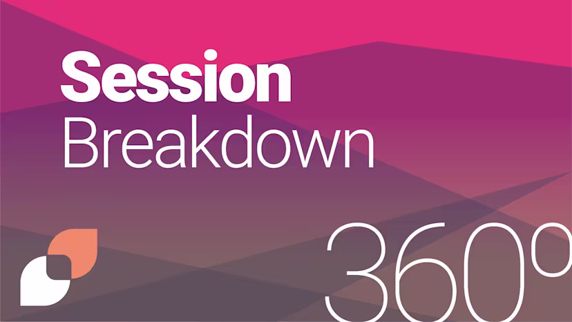 Graphic with a bold pink and purple gradient background displaying the text “Session Breakdown 360°” alongside The Health Management Academy logo in the bottom left corner.










