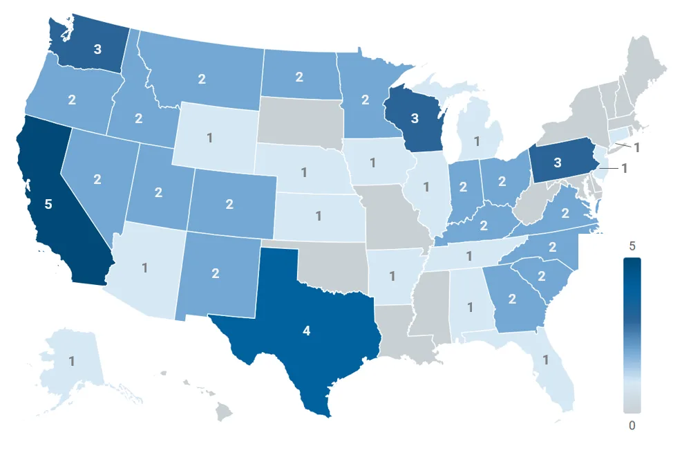 This map reflects the national distribution of those that responded to HIA's 2026 Governance & Resourcing survey. 