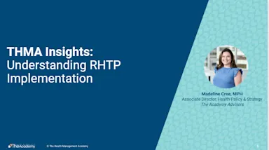 Workshop slide about understanding RHTP implementation, covering the RHTP program, state cases, the GRO perspective, sustainability, and the future of RHTP on rural health.