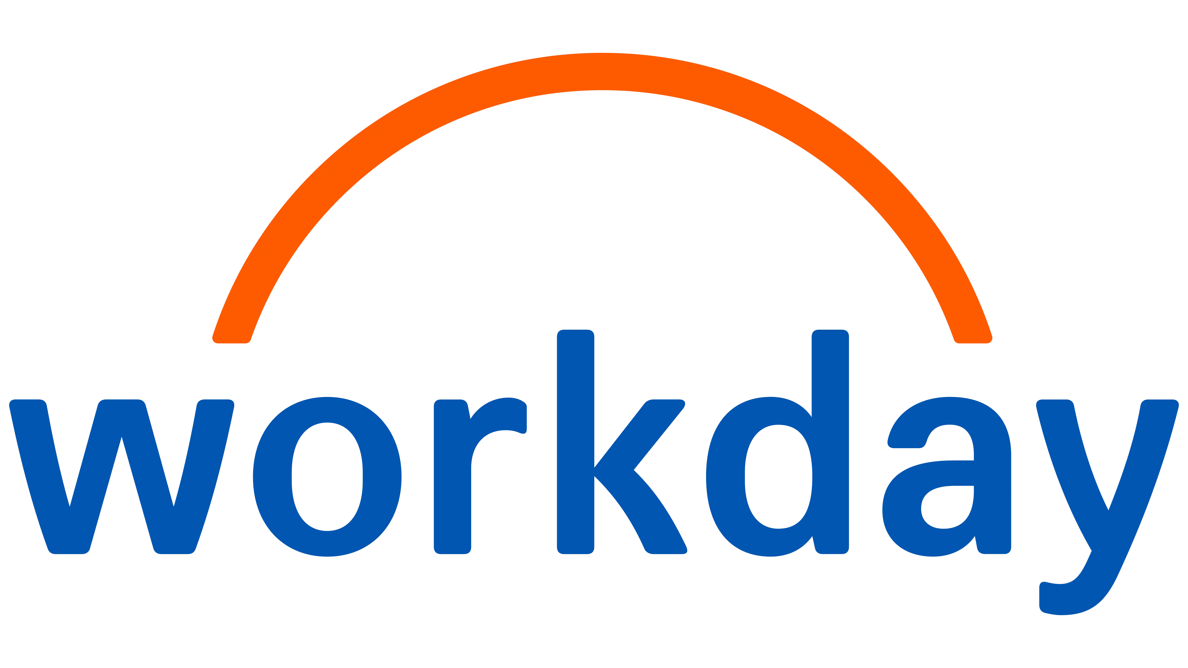 Workday logo with blue text and orange arc above