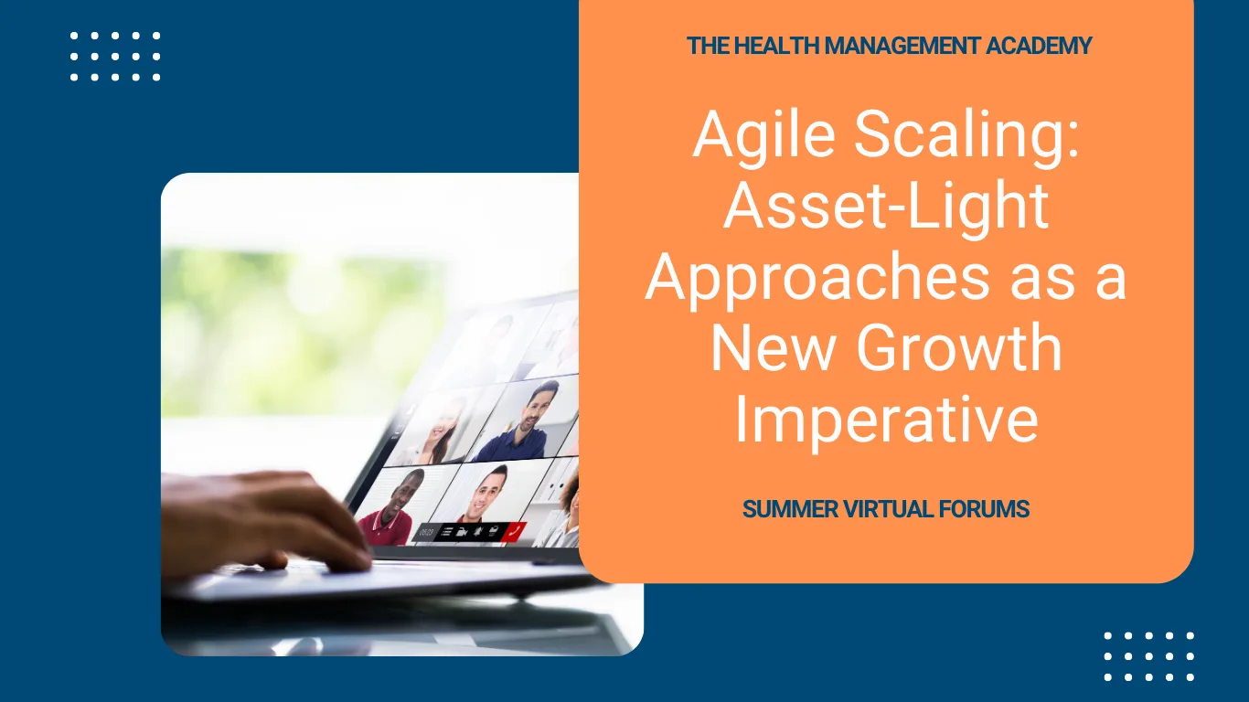 Group of healthcare executives standing outdoors in front of a historic stone building, surrounded by lush greenery under a bright, clear sky, posing together during a professional event.