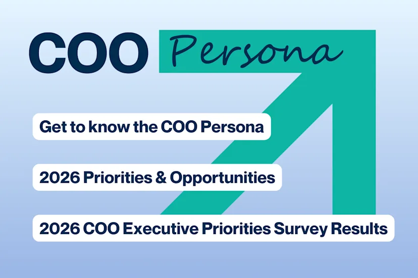 Graphic titled “COO Persona” highlighting 2026 priorities and executive survey results.