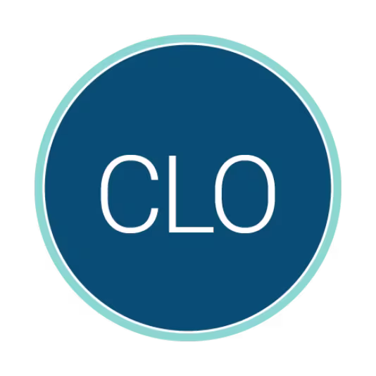 Circular blue logo with a light teal border containing the white acronym “CLO” centered inside.