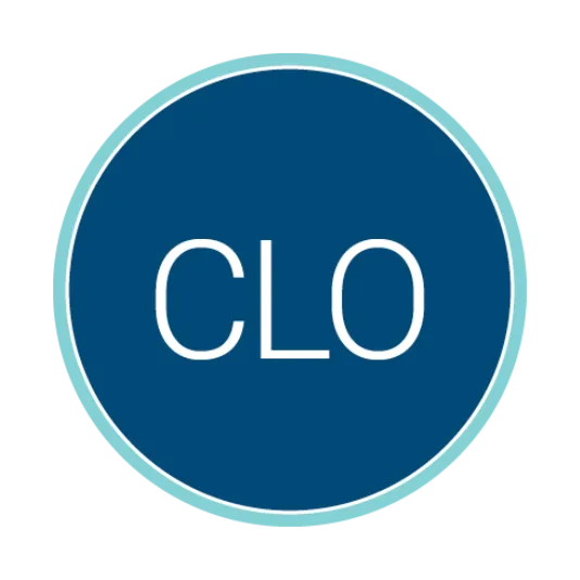 Circular blue logo with a light teal border containing the white acronym “CLO” centered inside.