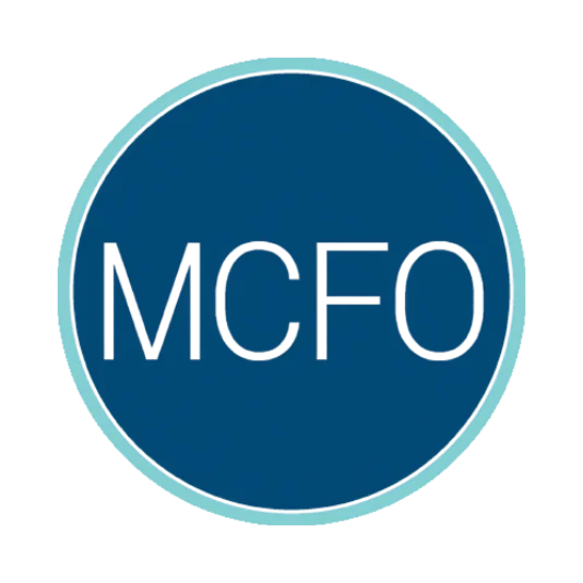 Circular blue icon with a light blue border and the letters “MCFO” centered.