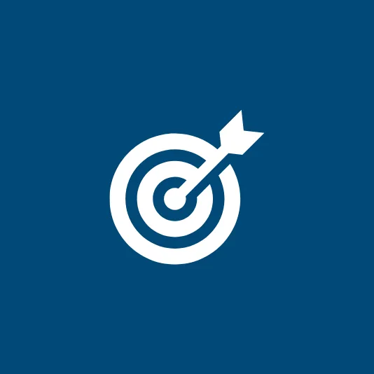 A white target icon with concentric circles and an arrow hitting the center.
