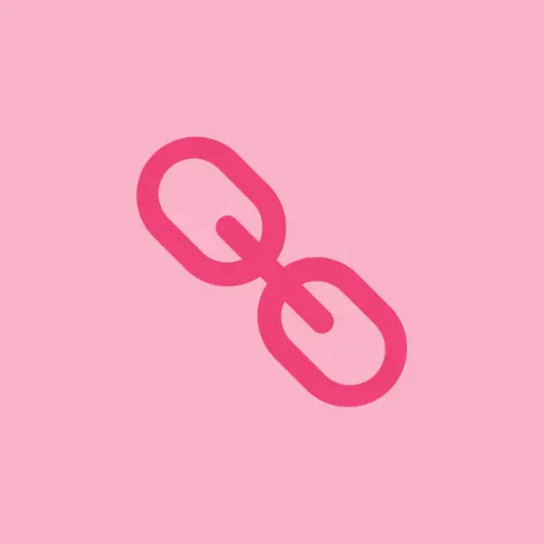 Icon of a red hyperlink chain link symbol centered on a pink background, representing connectivity or linking content.