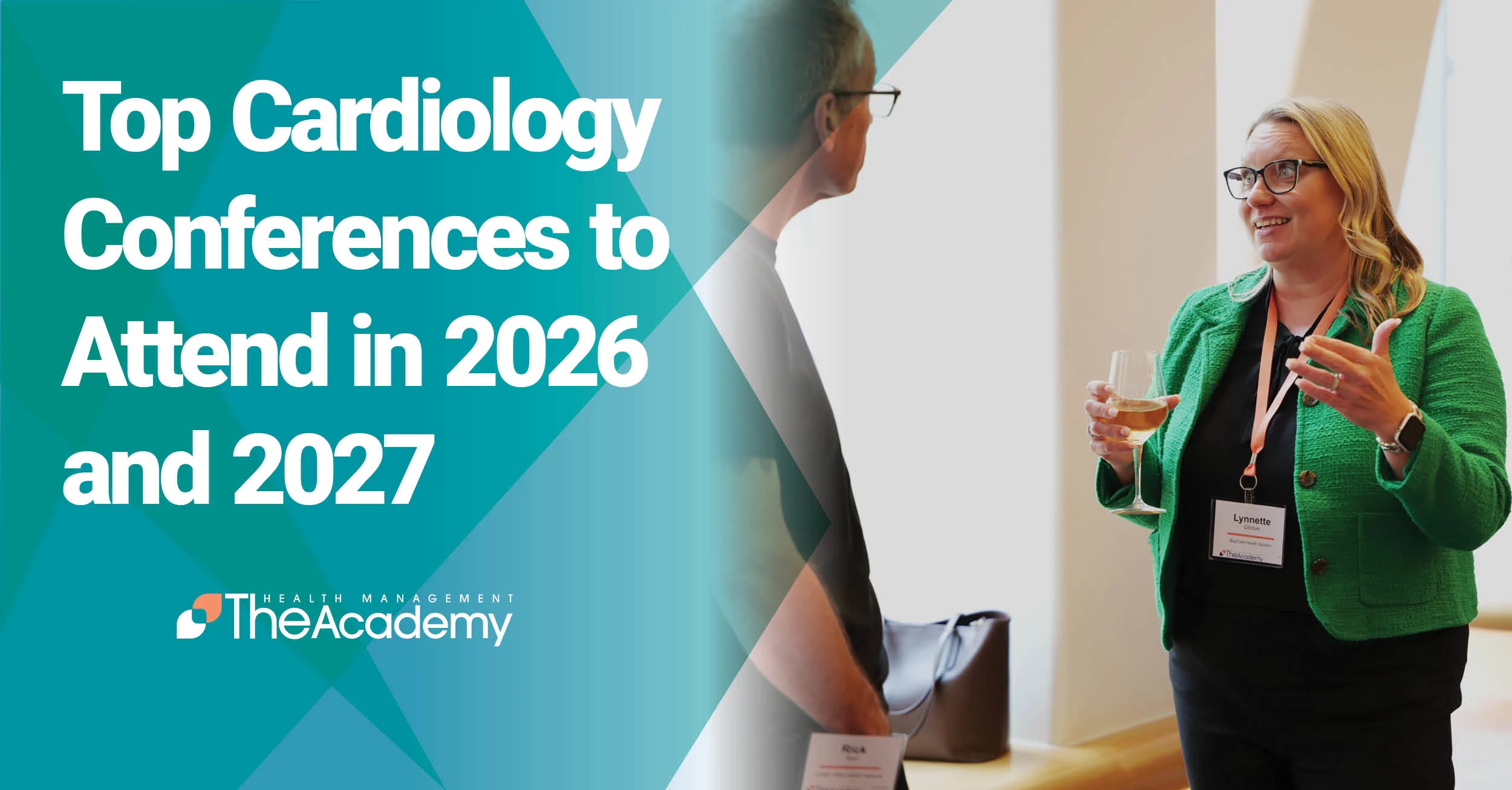 Healthcare industry executives and cardiovascular service line leaders networking at a cardiology conference to discuss AI and care delivery strategy.