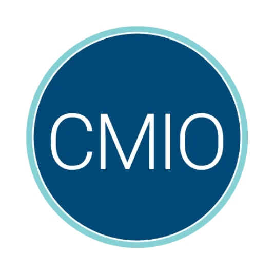 Circular blue logo with a light teal border containing the white acronym “CMIO” centered inside.