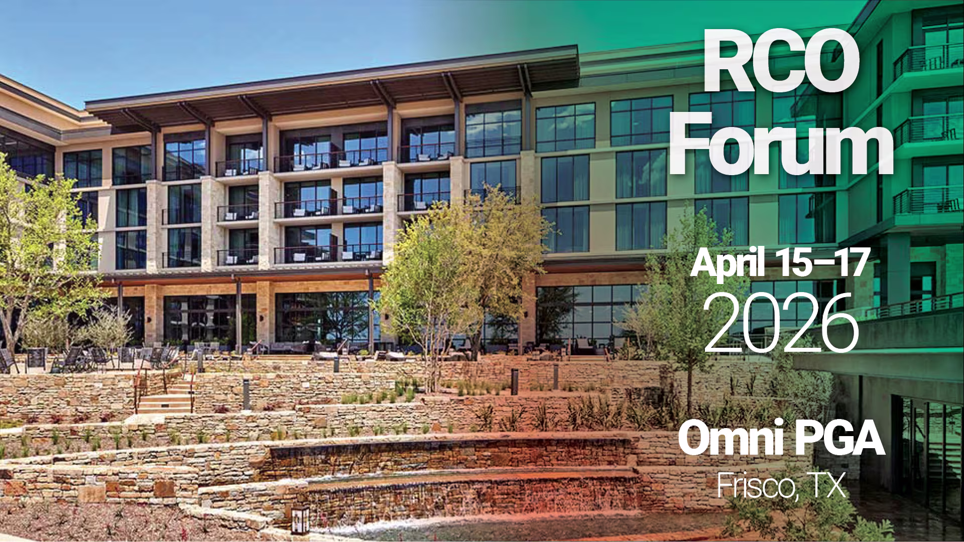 Promotional graphic for the Chief Revenue Cycle Officer Forum scheduled for April 15-17, 2026, in Frisco, TX.
Promotional graphic for the Chief Revenue Cycle Officer Forum scheduled for October 6–8, 2025, at Live! by Loews in Arlington, TX. The image features a vibrant hotel and cityscape view with the nearby AT&T Stadium in the background, overlaid with bold white text and geometric design accents.