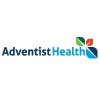 Adventist Health health system logo with blue gradient text and a multicolored four-leaf symbol in green, red, and blue.