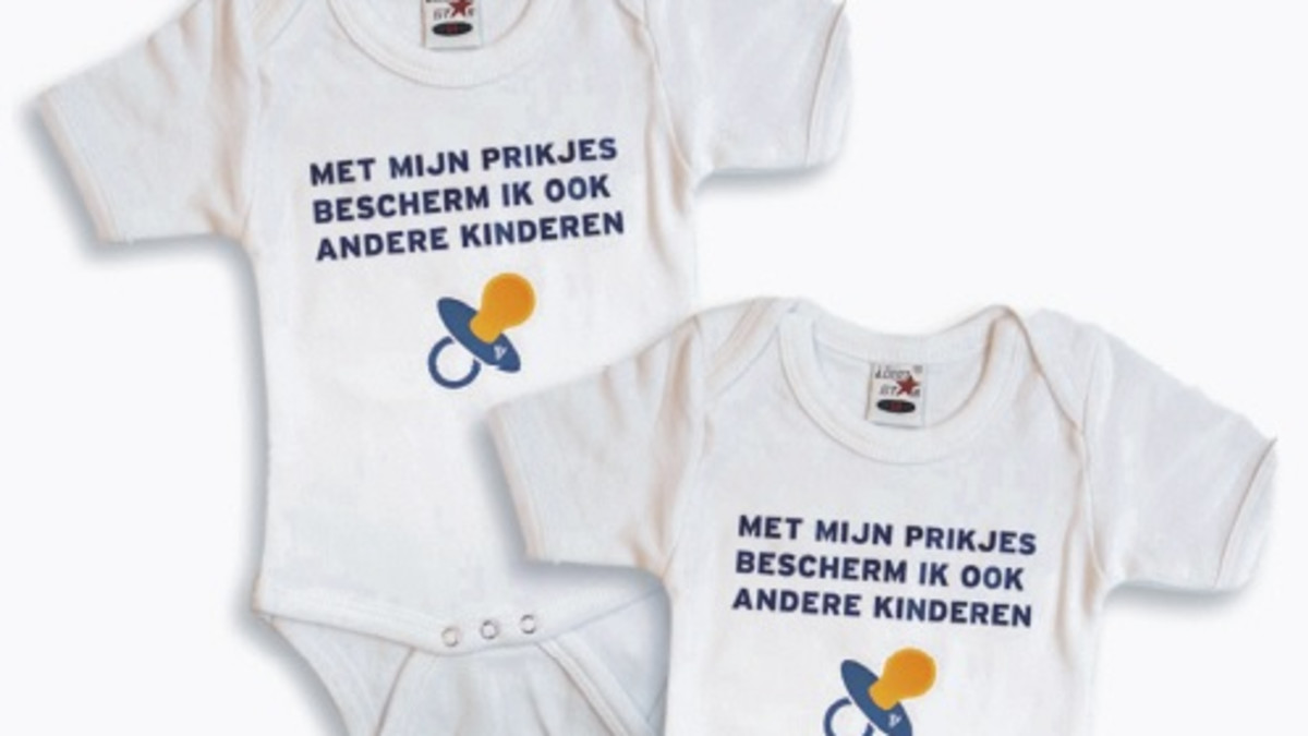 Rompertjes van de VVD met de pro-vaccinatietekst