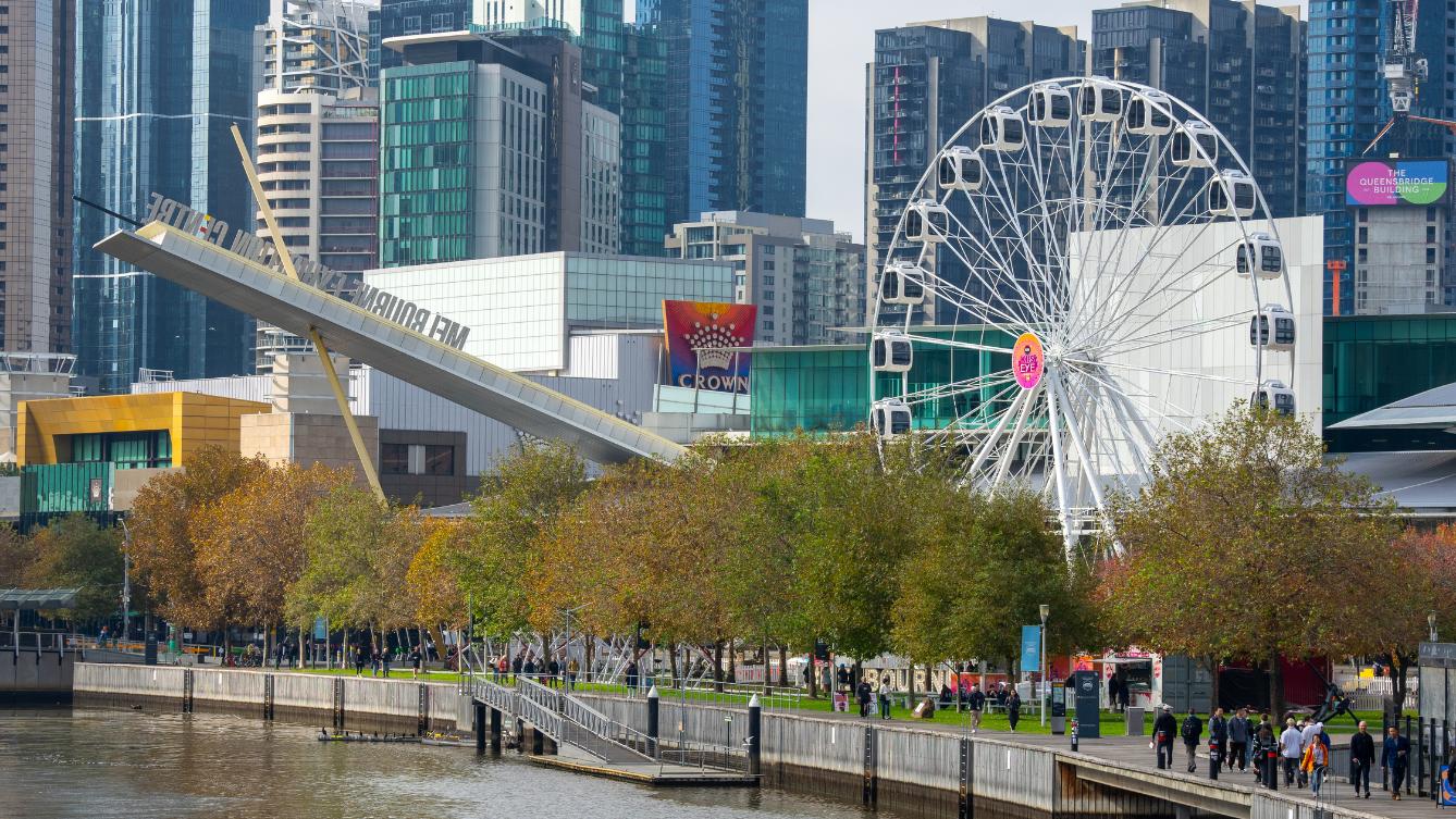 Distant view of the Ferris Wheel outside MCEC. 