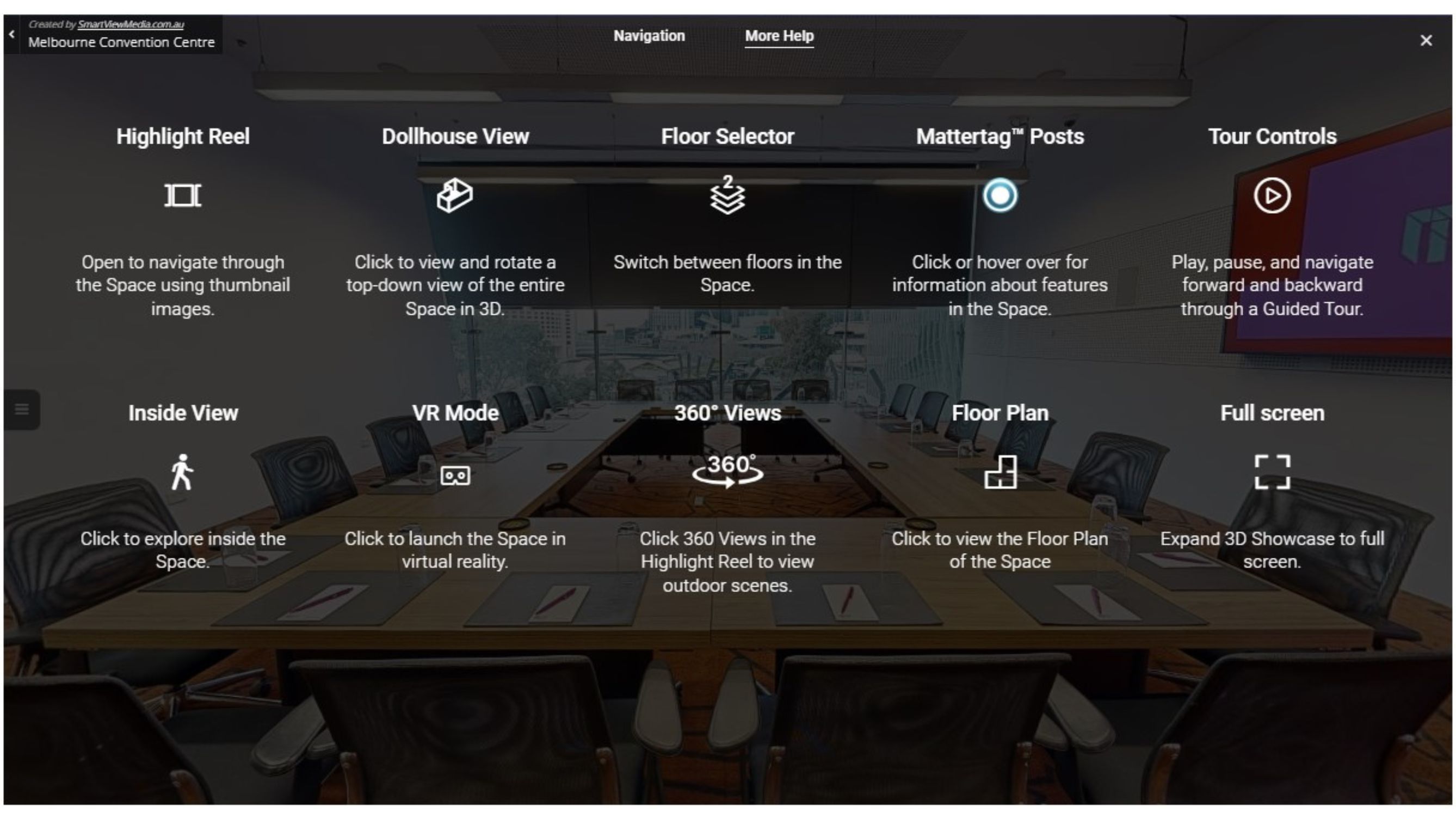 Screen shot of the more help function on Matterport virtual tours. 