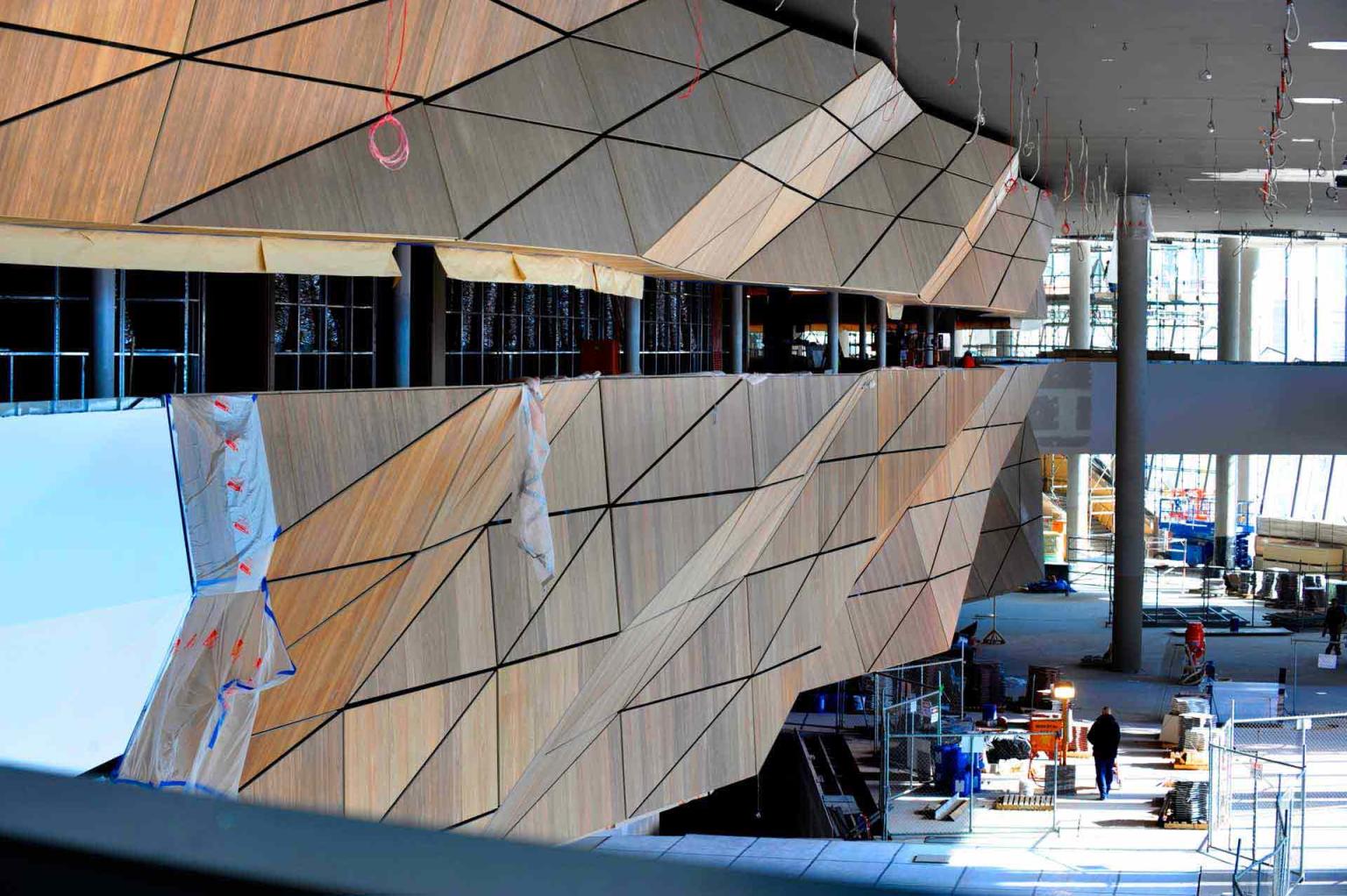 Inside view of the Melbourne Exhibition Centre under construction. 