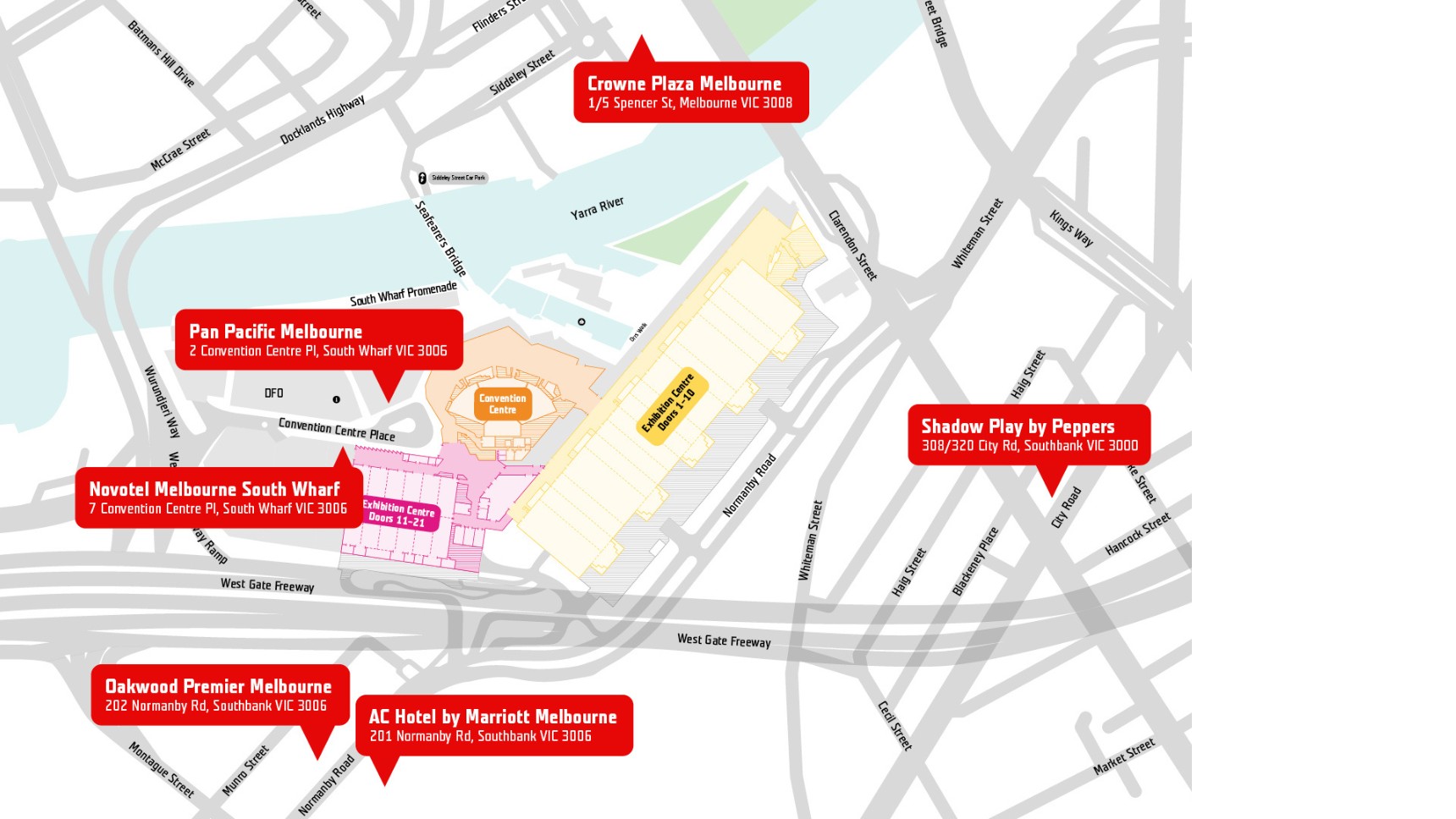 Discover nearby hotels with a location map for ideal accommodation near the Melbourne Convention Centre.