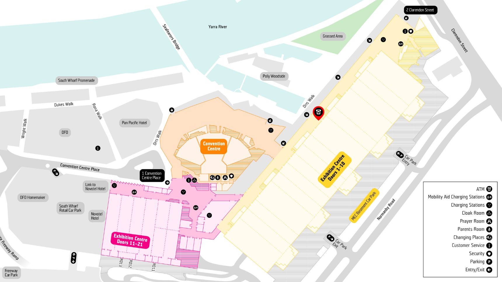 Floor plan of MCEC with a pin point highlighting the location of an ATM. 