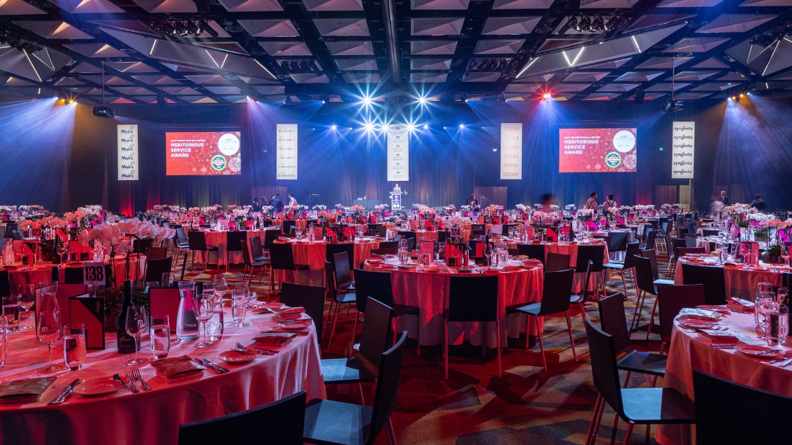 An industry gathering brought to life in the Melbourne Room — banquet round tables, impeccable service and a space built for conversation and connection. 

 