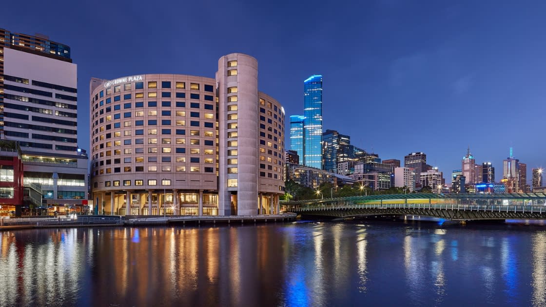 View of Crowne Plaza Melbourne from across the Yarra River. 
