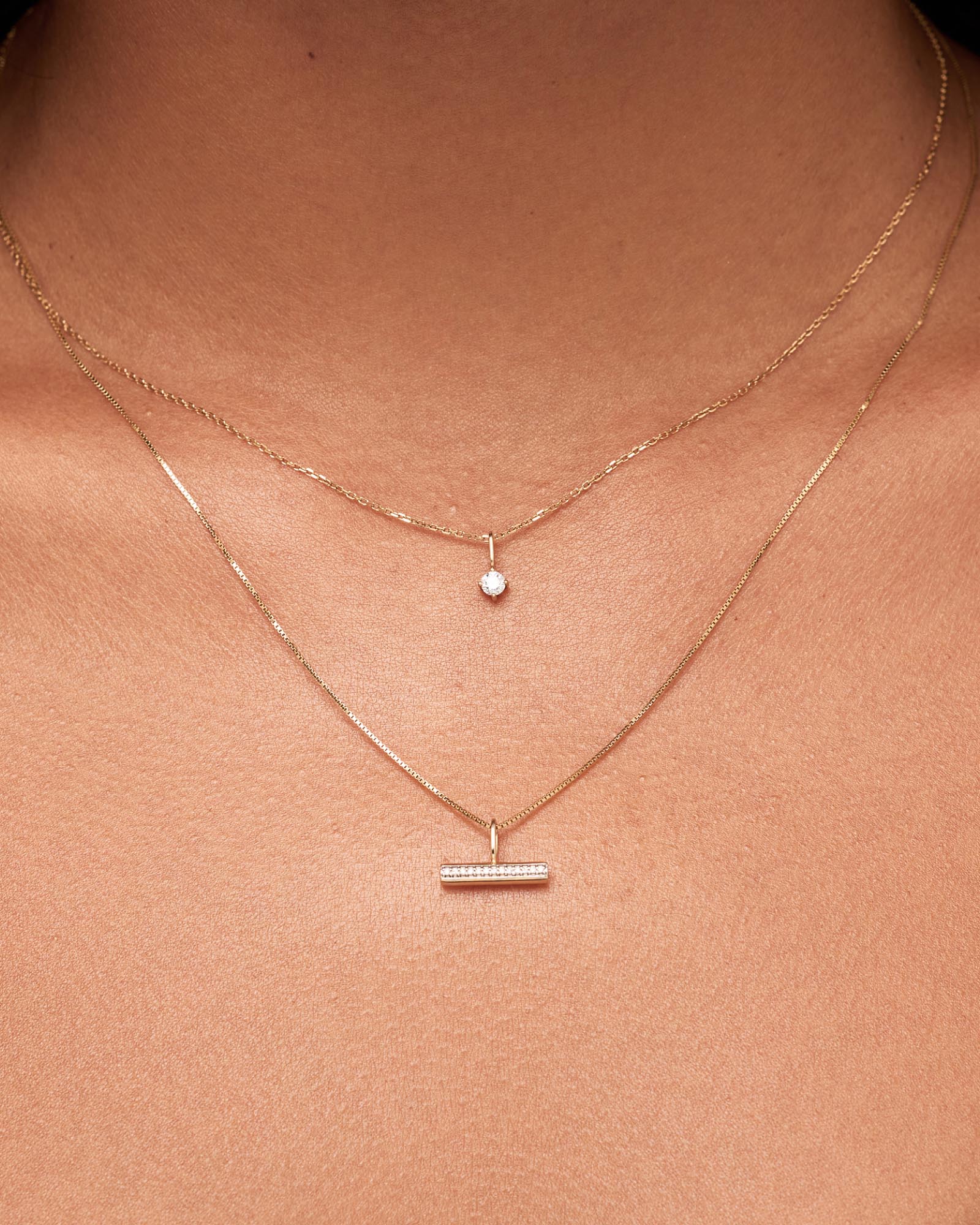 Diamond Toggle Charm Necklace & Gold Dainty Diamond Necklace