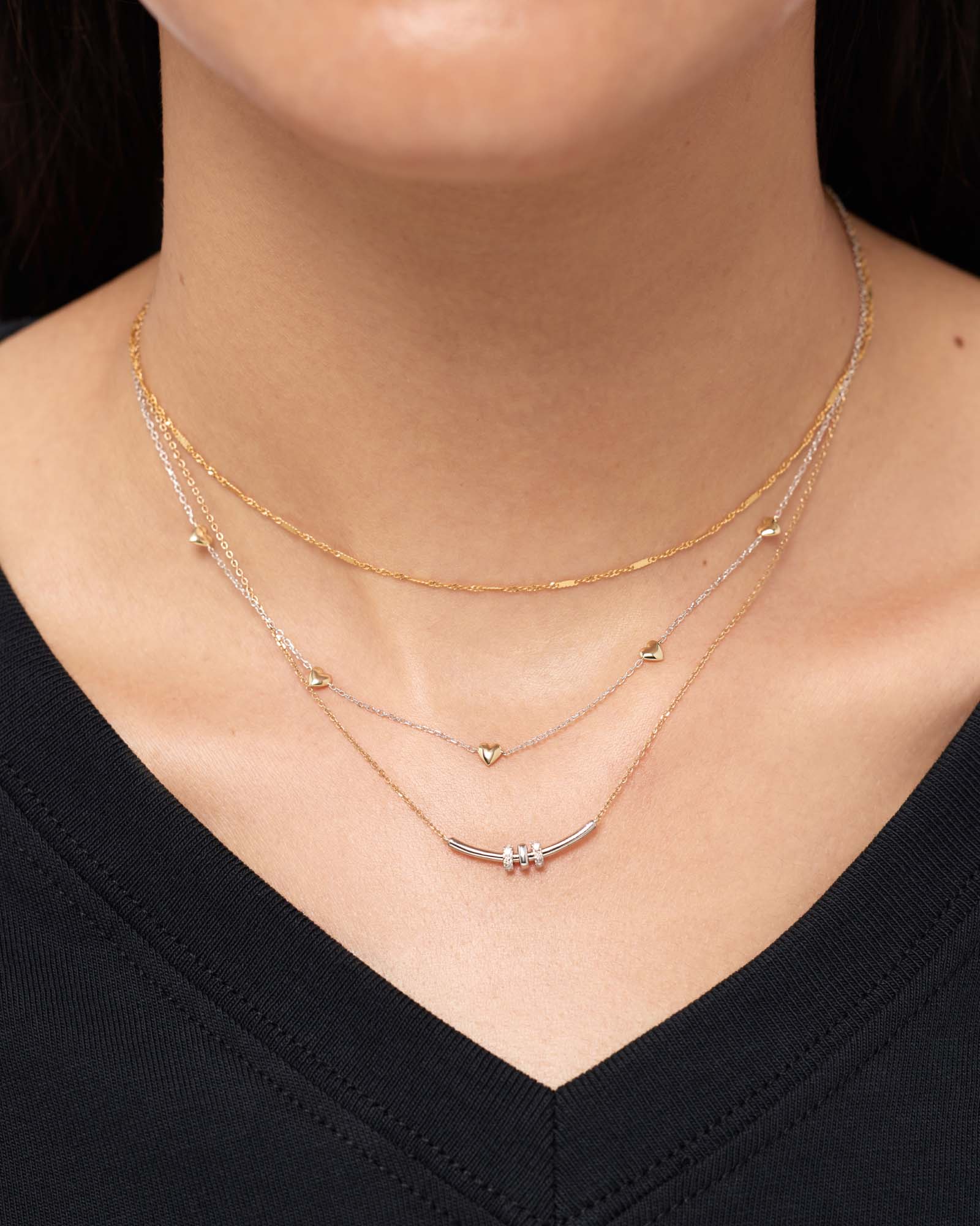 Two Tone Heart Station Necklace - Shop the look