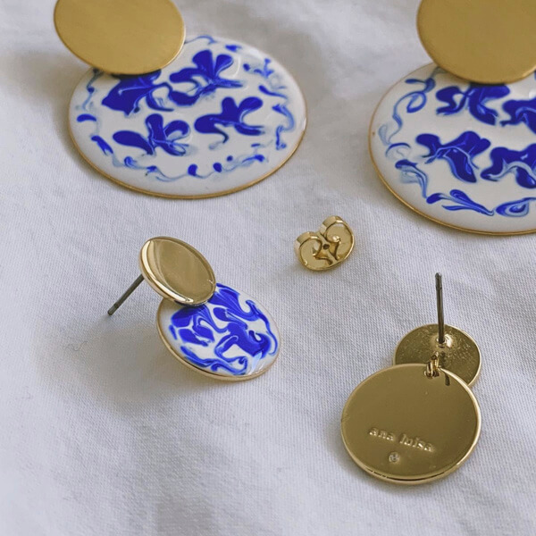 Enamel Earrings Mini Kinoko Marble Blue Ana Luisa Jewelry