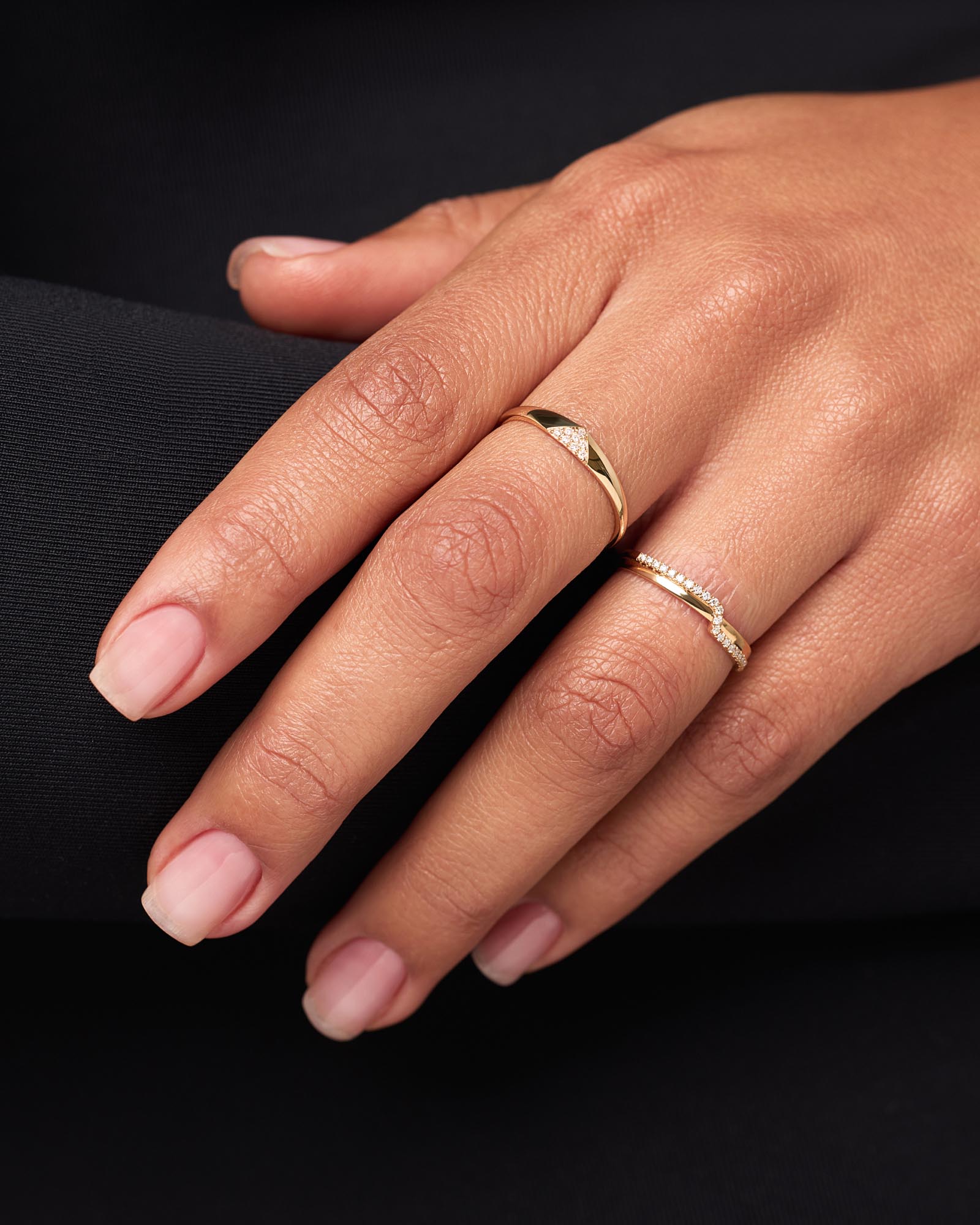 Trillion Diamond Signet Ring & Diamond Elevate Ring